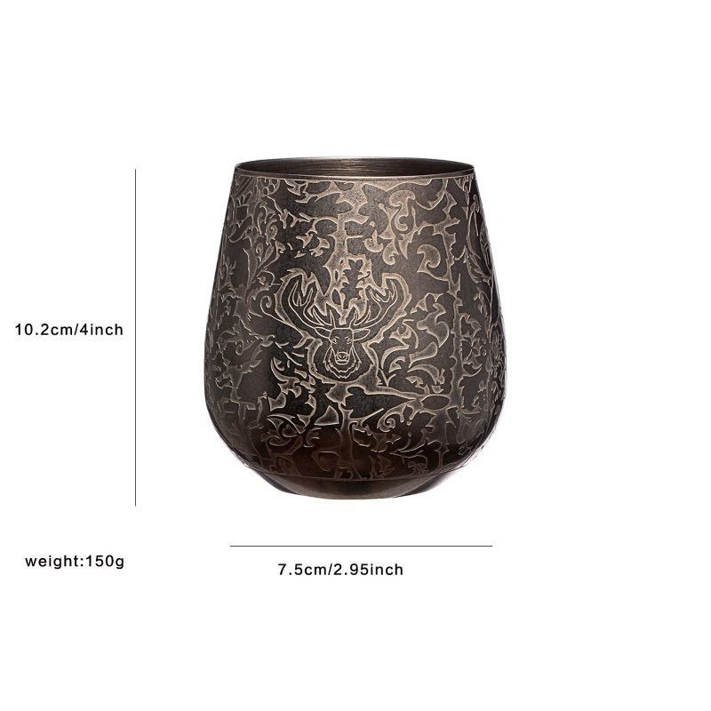 Coupe de vin en verre en acier inoxydable en forme d'œuf gravée en design de cerf