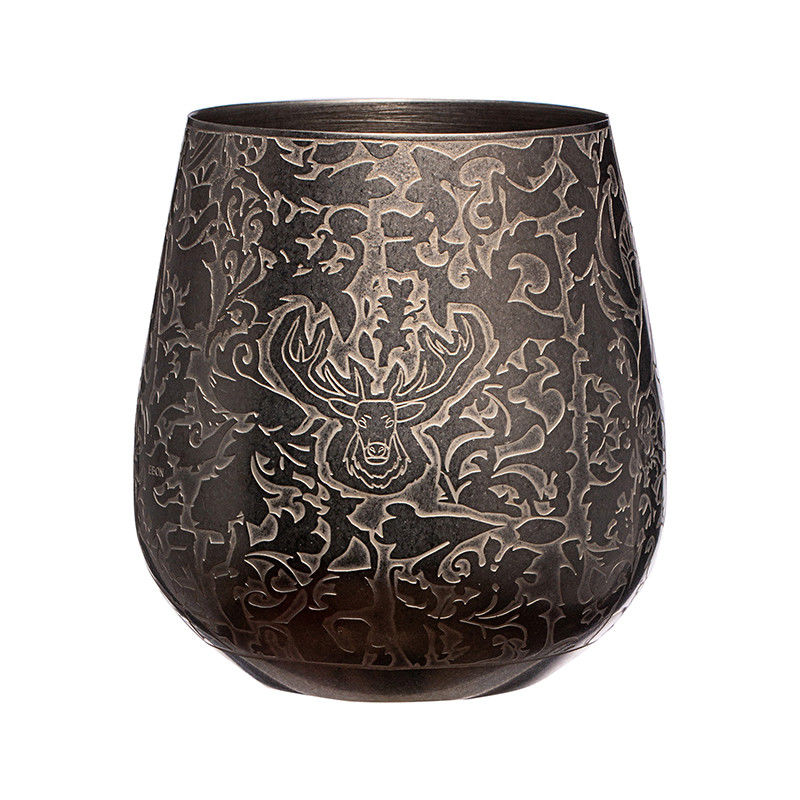 Coupe de vin en verre en acier inoxydable en forme d'œuf gravée en design de cerf