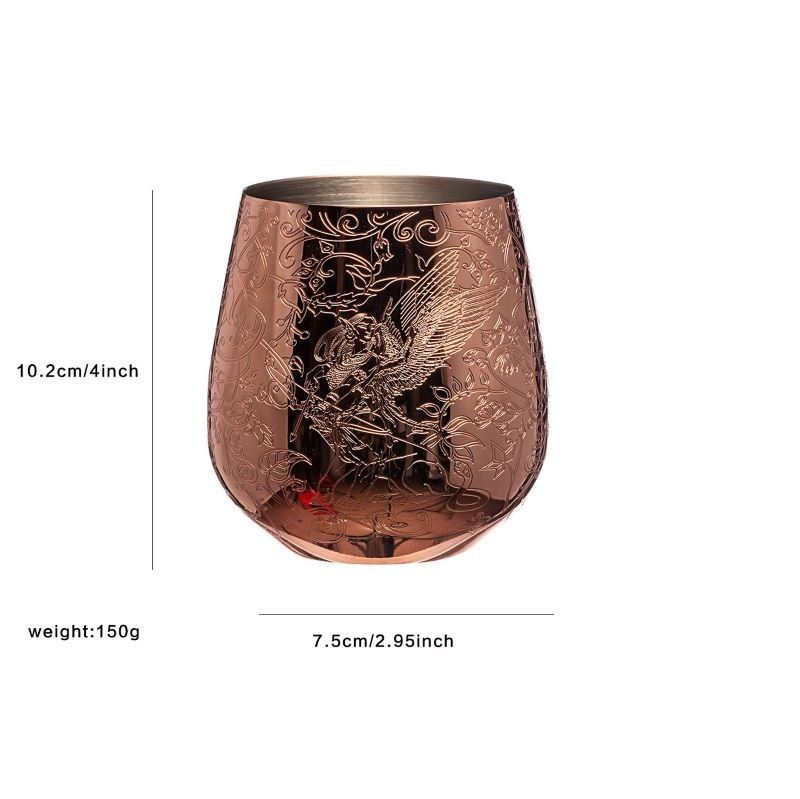Forme d'œuf en verre de vin en cuivre en acier inoxydable et en acier inoxydable gravé dans le style des fées et des châteaux