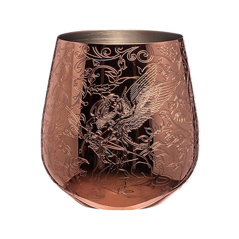 Forme d'œuf en verre de vin en cuivre en acier inoxydable et en acier inoxydable gravé dans le style des fées et des châteaux