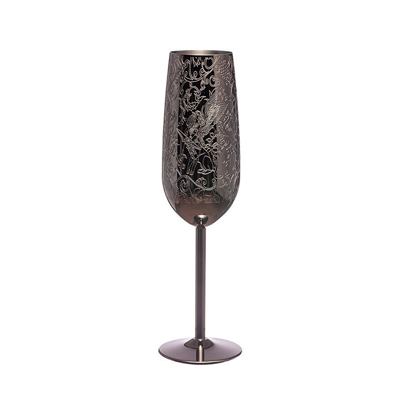 Fluettes de champagne en acier inoxydable en verre en métal en verre noir pour les fêtes en plein air