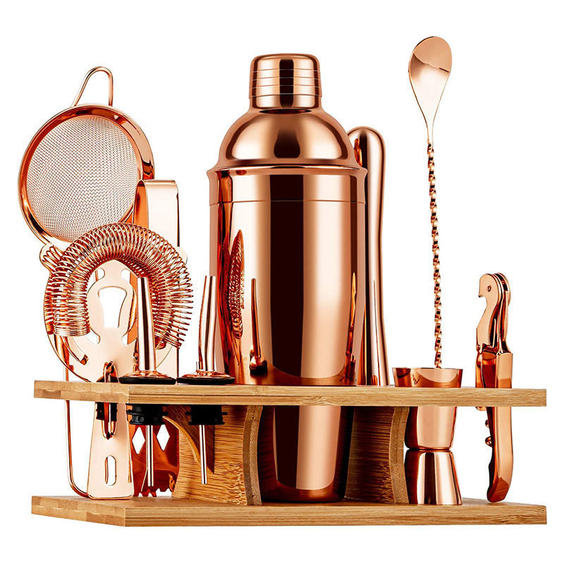 Cocktail shaker en acier inoxydable 10 pièces en bois