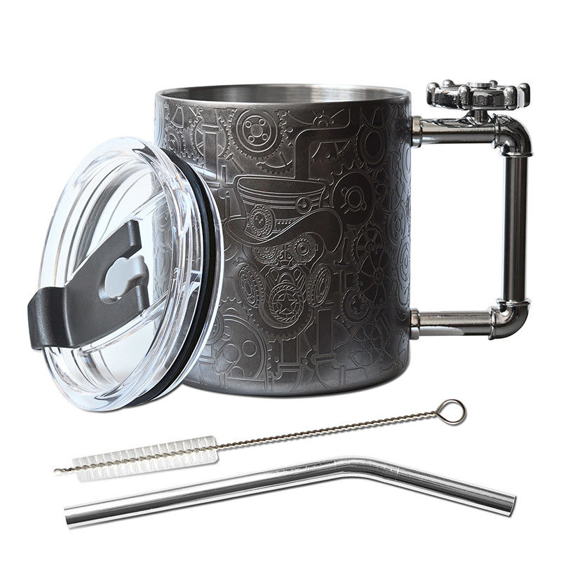 Une tasse de café à double paroi de 14 oz de style steampunk pour soulager le stress, une tasse de café avec poignée gyro.
